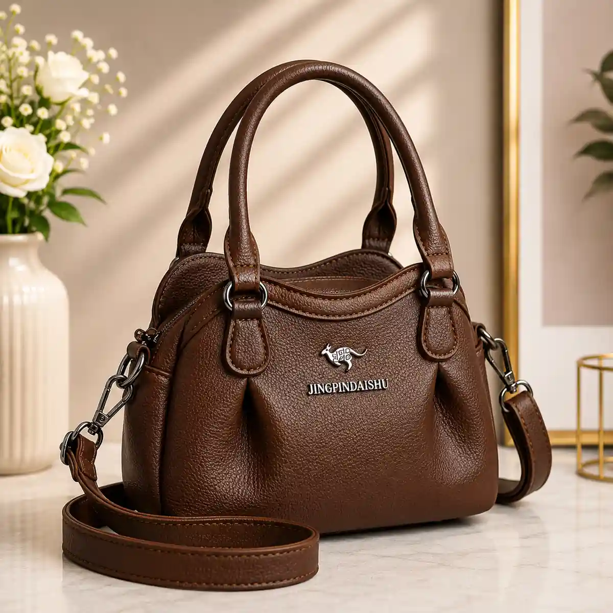 LunexBD coffee brown women’s handbag with adjustable shoulder strap