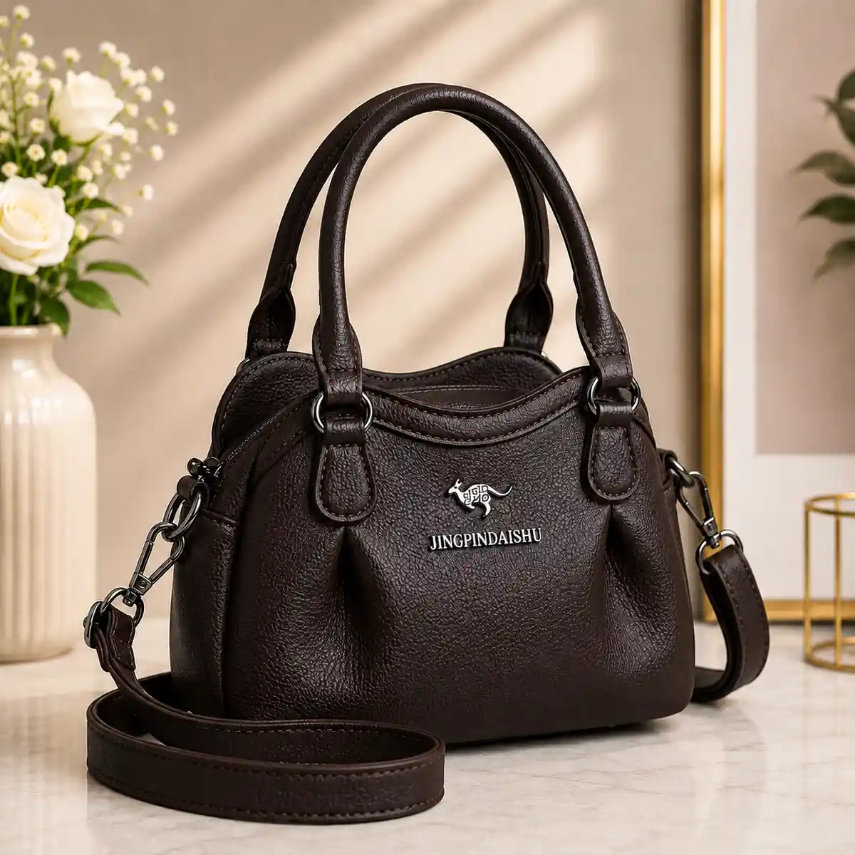 LunexBD dark coffee brown women’s handbag with shoulder strap