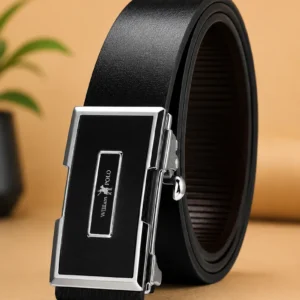 William Polo Genuine Leather Belt for Men – Black Premium Formal Belt